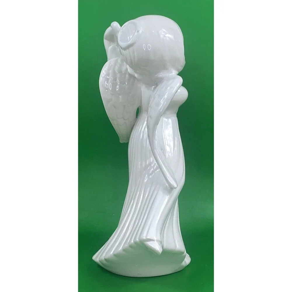 Vintage Atlantic Mold Ceramic Christmas Angel Harp 12” White Ivory Glazed